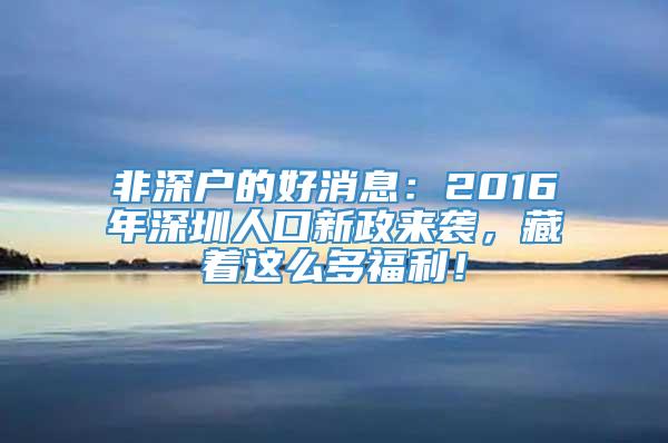 非深户的好消息：2016年深圳人口新政来袭，藏着这么多福利！