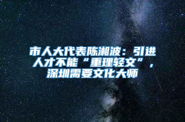 市人大代表陈湘波：引进人才不能“重理轻文”，深圳需要文化大师