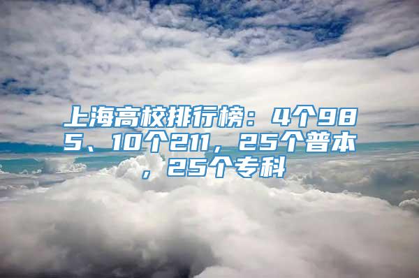 上海高校排行榜：4个985、10个211，25个普本，25个专科