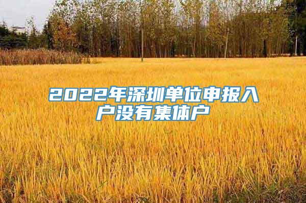 2022年深圳单位申报入户没有集体户