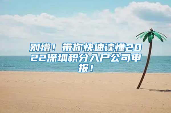 别懵！带你快速读懂2022深圳积分入户公司申报！