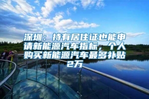 深圳：持有居住证也能申请新能源汽车指标，个人购买新能源汽车最多补贴2万
