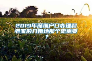 2019年深圳户口办理和老家的几亩地那个更重要？