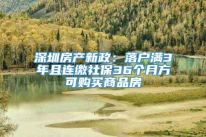 深圳房产新政：落户满3年且连缴社保36个月方可购买商品房